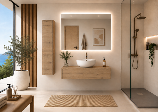 Mueble de baño con lavabo sobre encimera color estepa FORMENTERA
