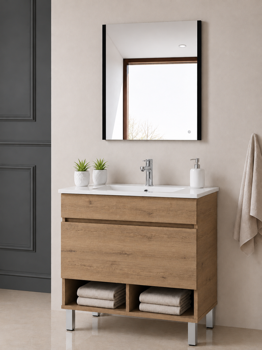 Badmeubel met poten NEBARI met lade en extra platte wastafel