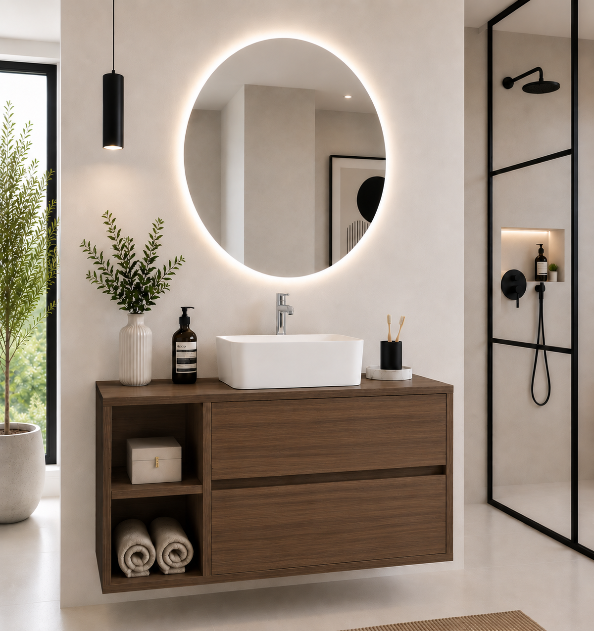 Badmeubel ZEUS met houten blad en opzetwastafel