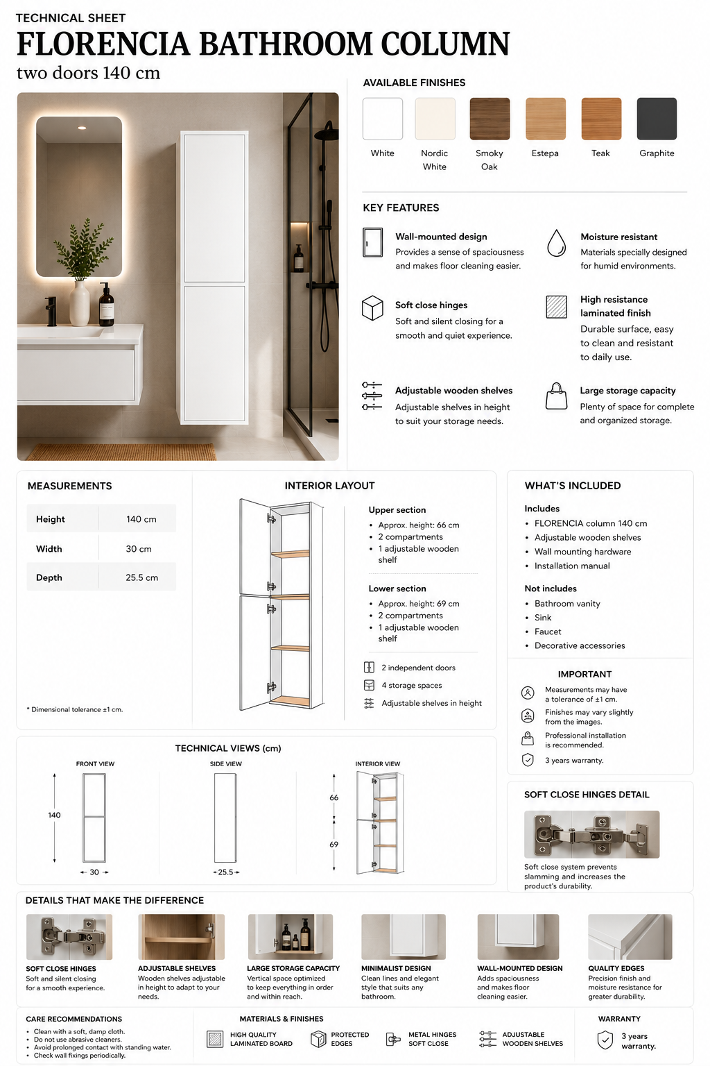 Badkamerkast FLORENCIA met twee deuren 140 cm
