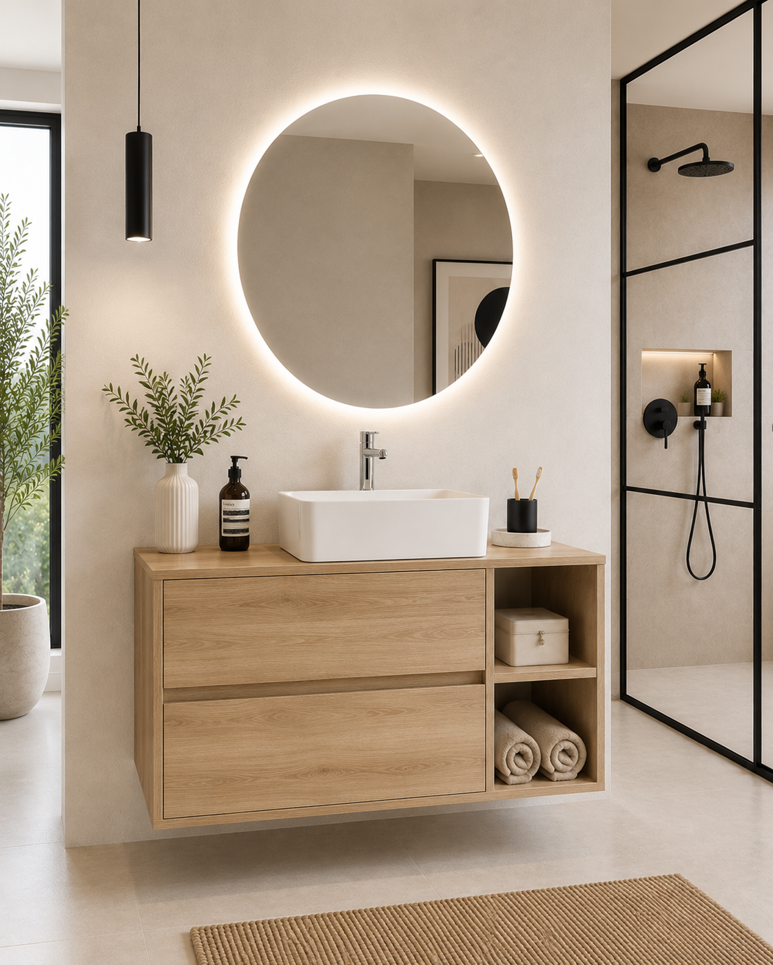 Badmeubel ZEUS met houten blad en opzetwastafel