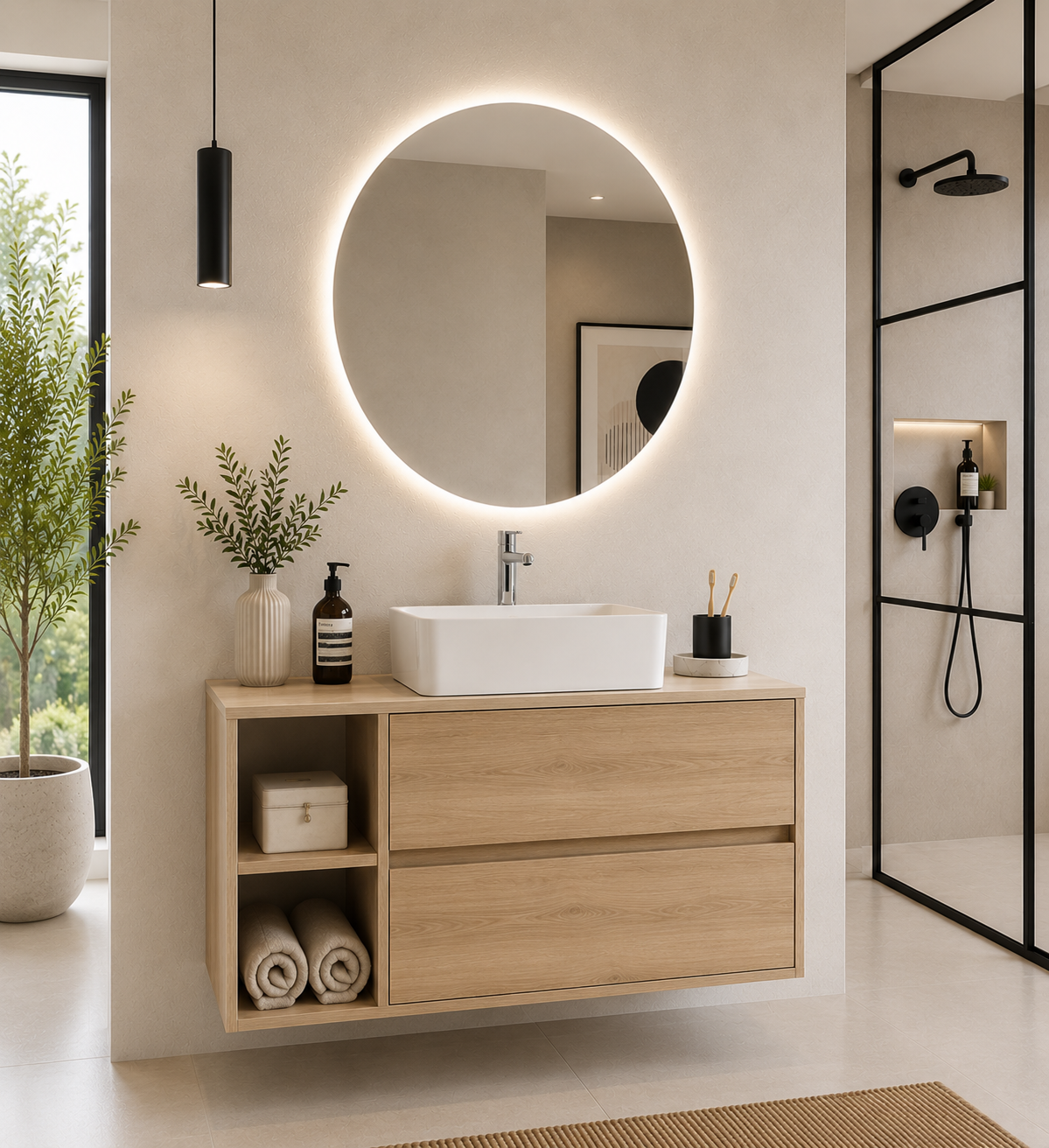Badmeubel ZEUS met houten blad en opzetwastafel