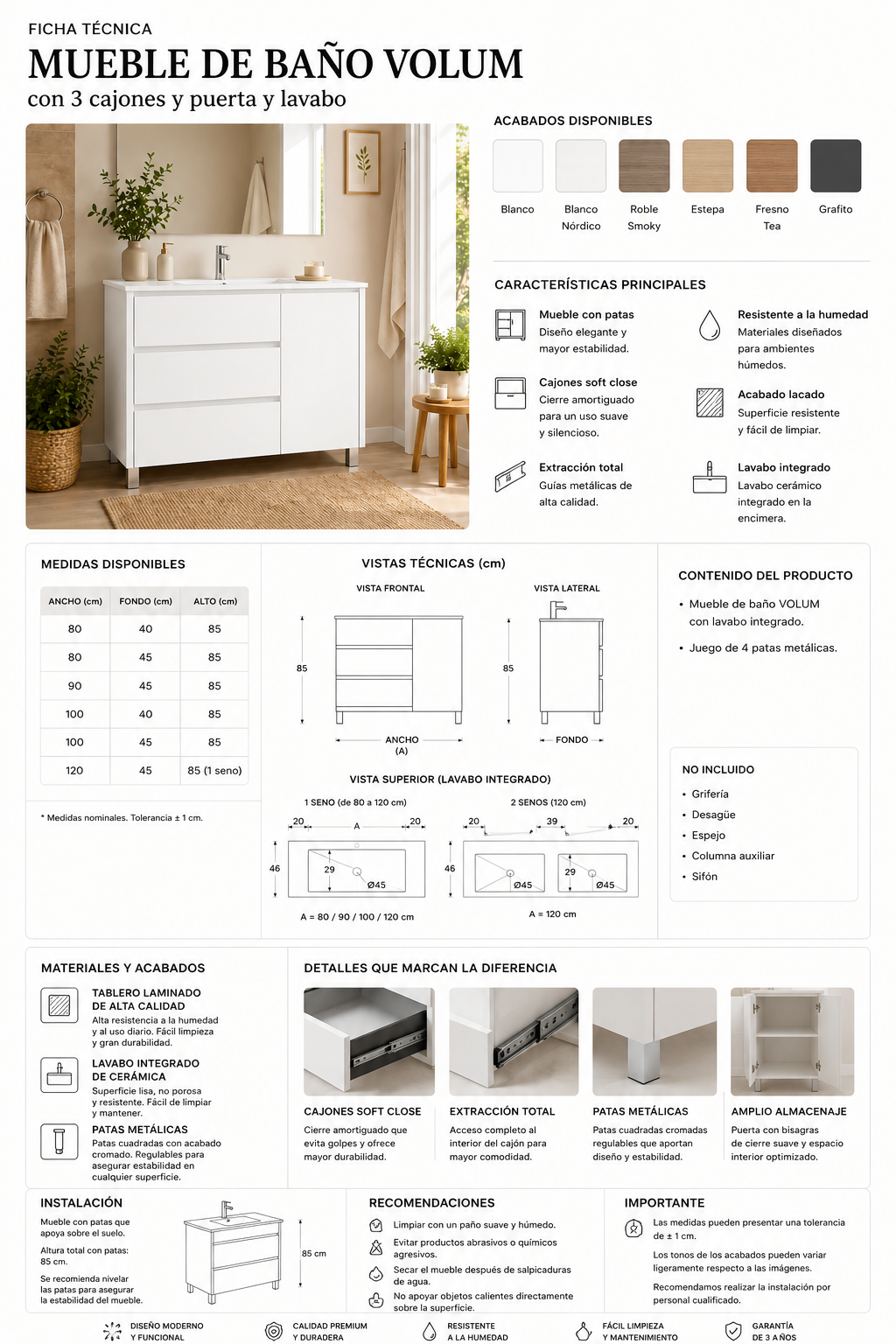 AANBIEDING Pack badmeubel VOLUM + LED-spiegel Megan met wastafel