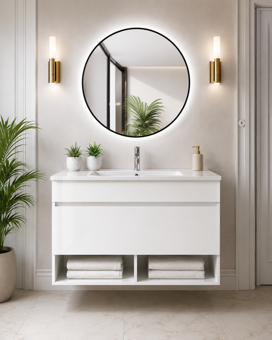 Hangend badmeubel NEBARI met lade en extra platte wastafel