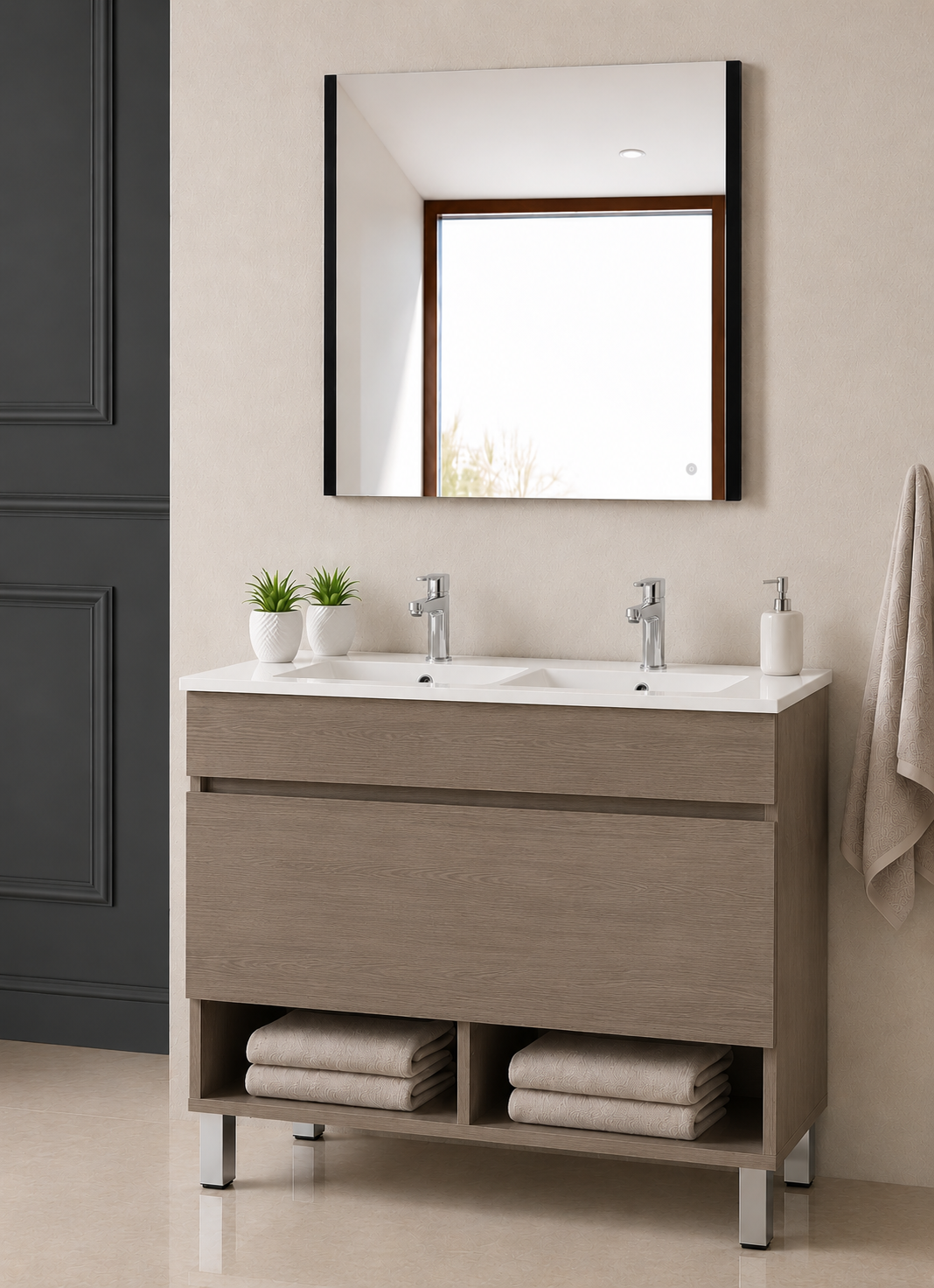 Badmeubel met poten NEBARI met lade en extra platte wastafel