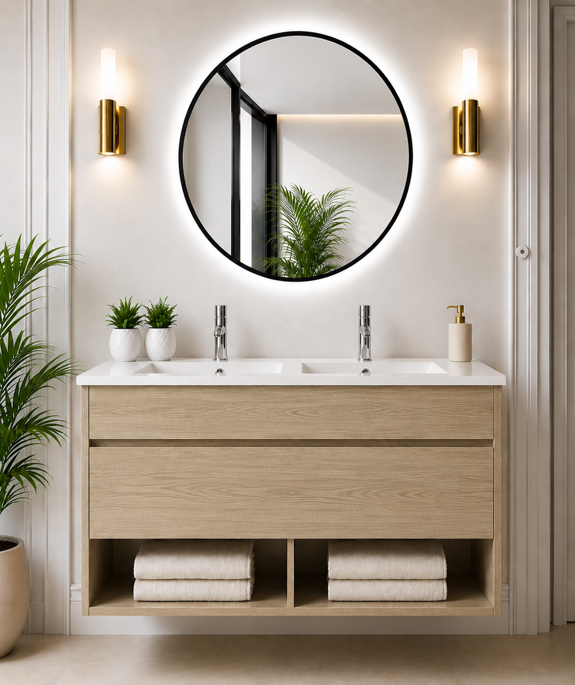 Hangend badmeubel NEBARI met lade en extra platte wastafel