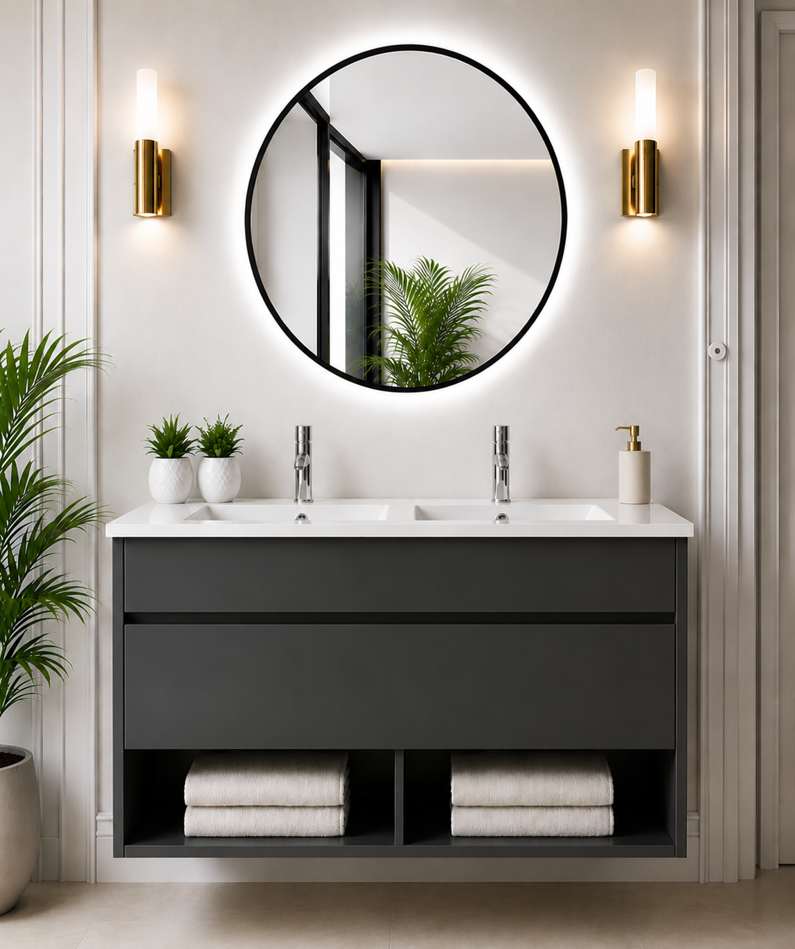 Hangend badmeubel NEBARI met lade en extra platte wastafel