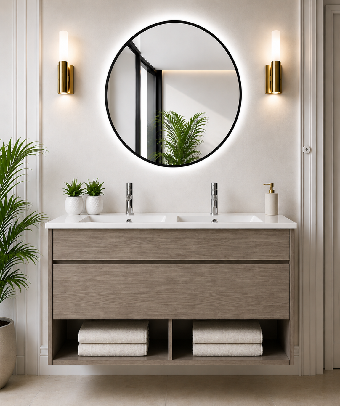 Hangend badmeubel NEBARI met lade en extra platte wastafel