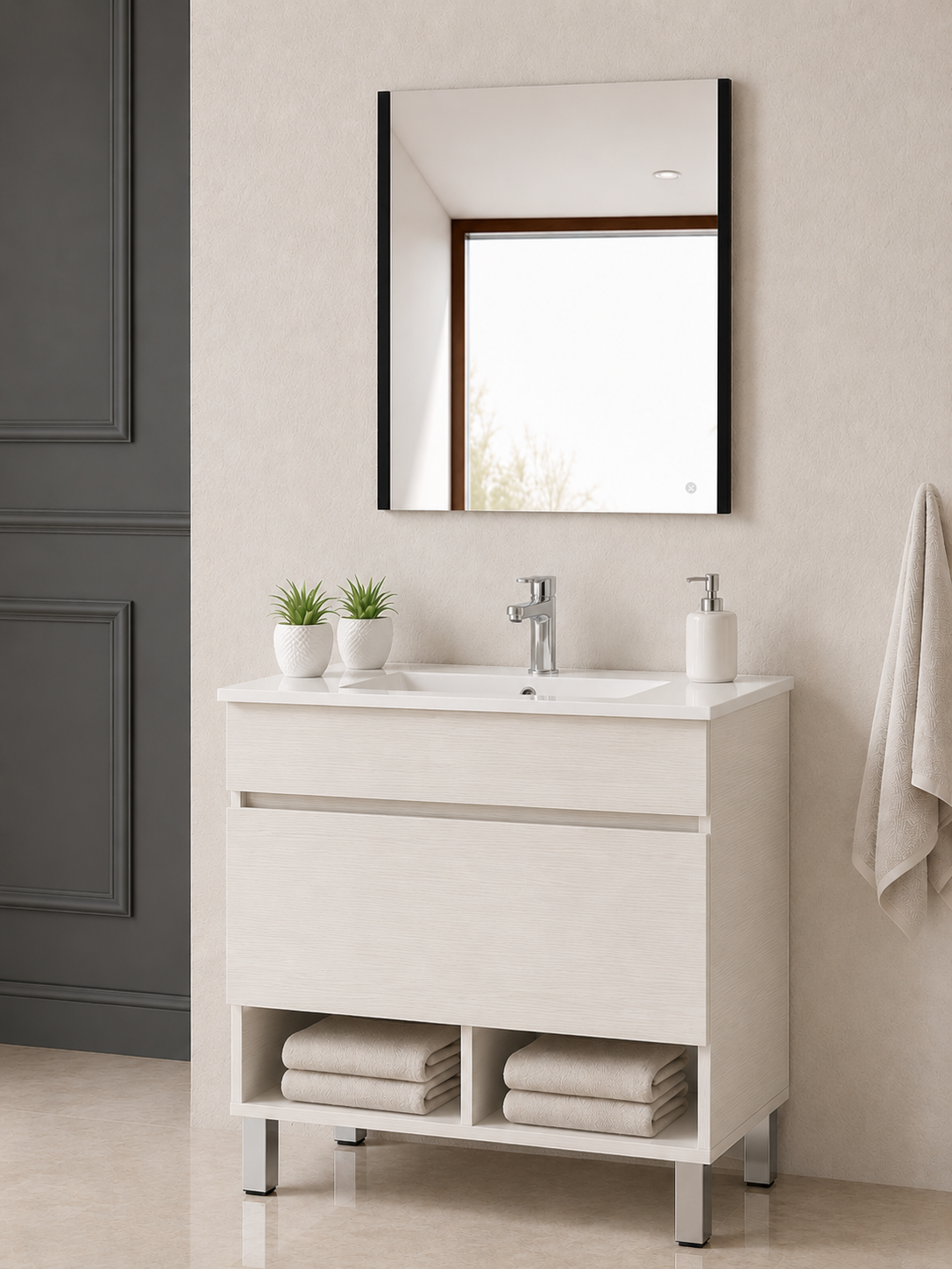 Badmeubel met poten NEBARI met lade en extra platte wastafel