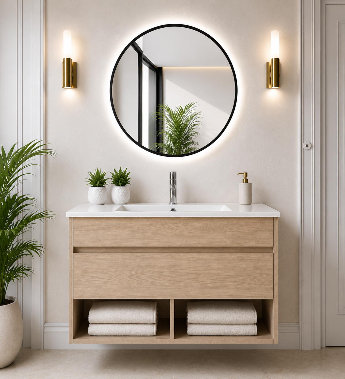 Hangend badmeubel NEBARI met lade en extra platte wastafel