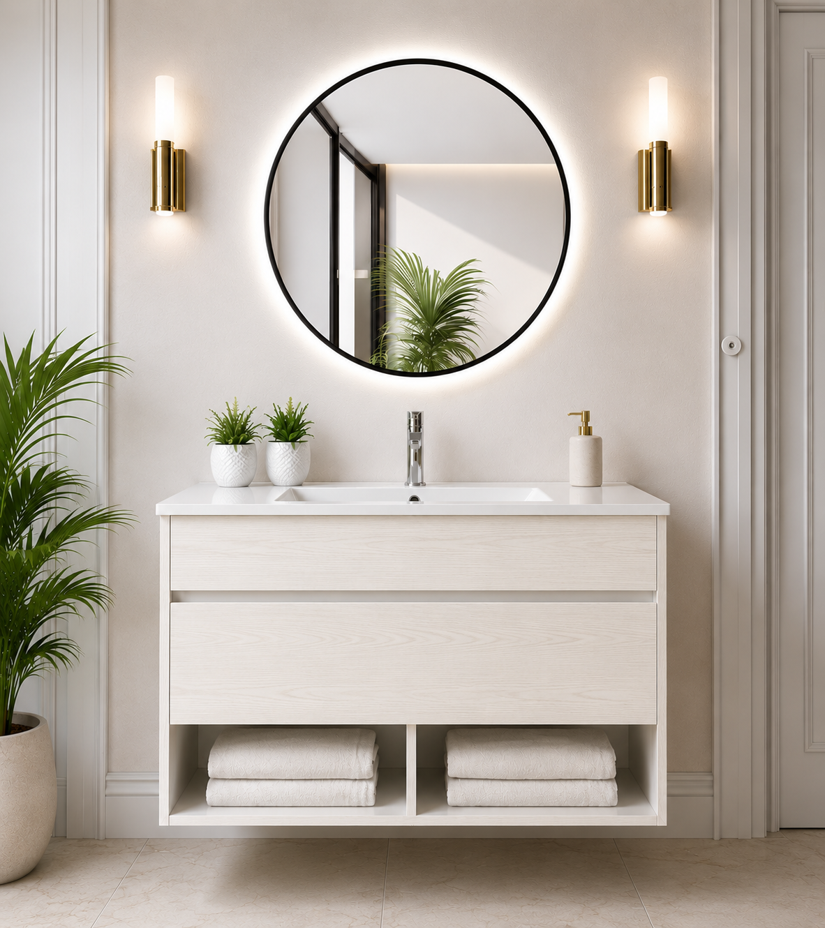 Hangend badmeubel NEBARI met lade en extra platte wastafel