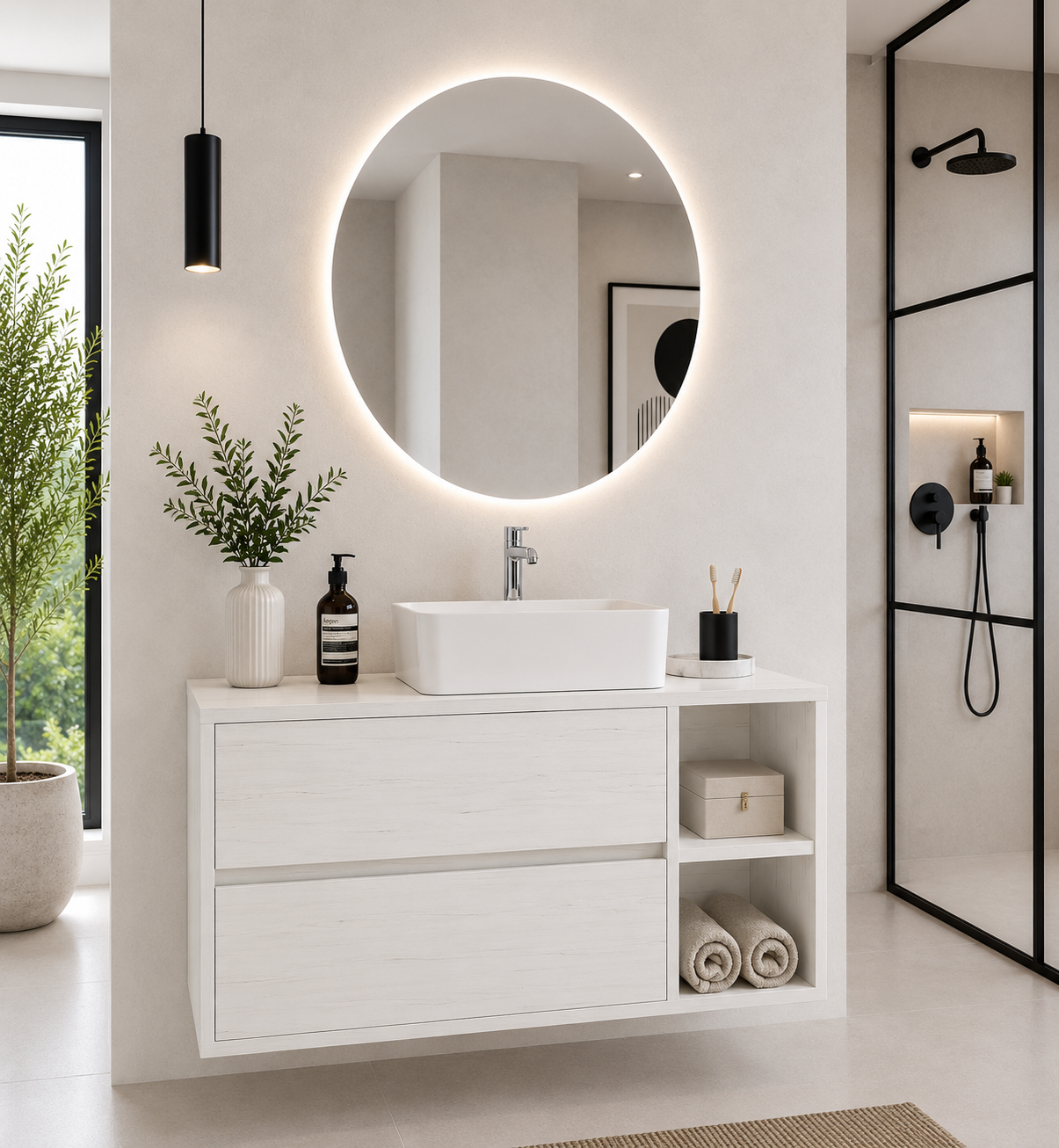 Badmeubel ZEUS met houten blad en opzetwastafel