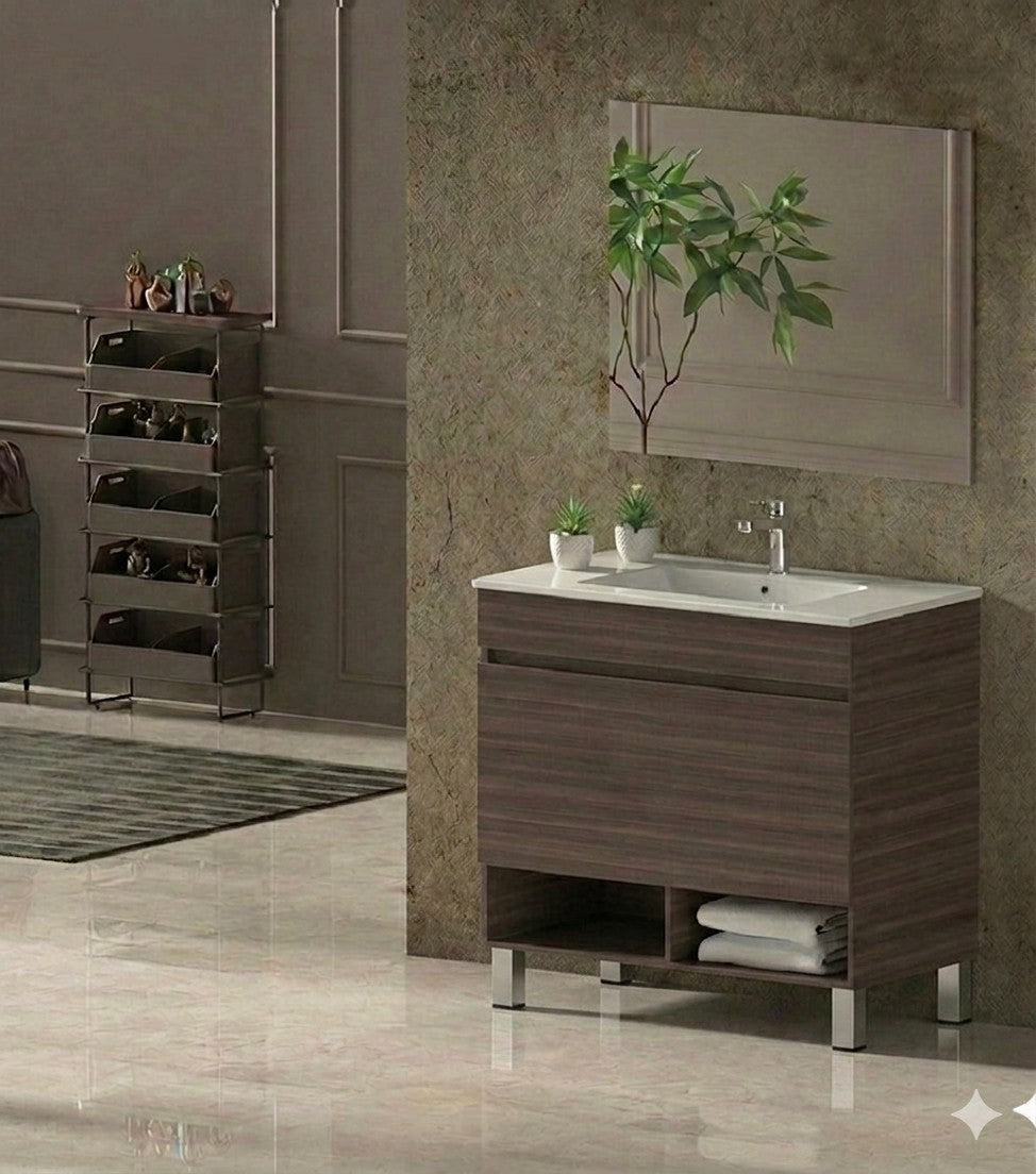 Badmeubel met poten NEBARI met lade en extra platte wastafel
