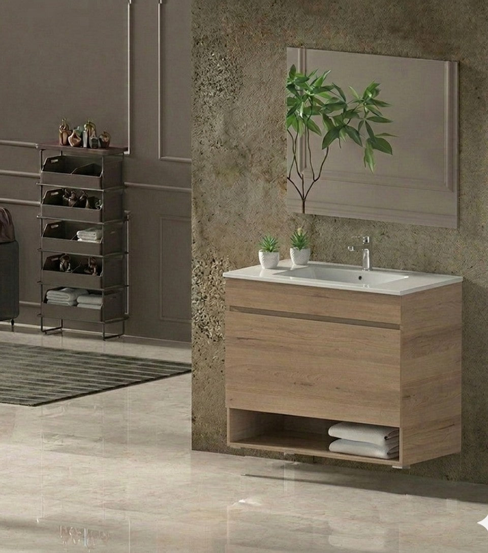 Hangend badmeubel NEBARI met lade en extra platte wastafel