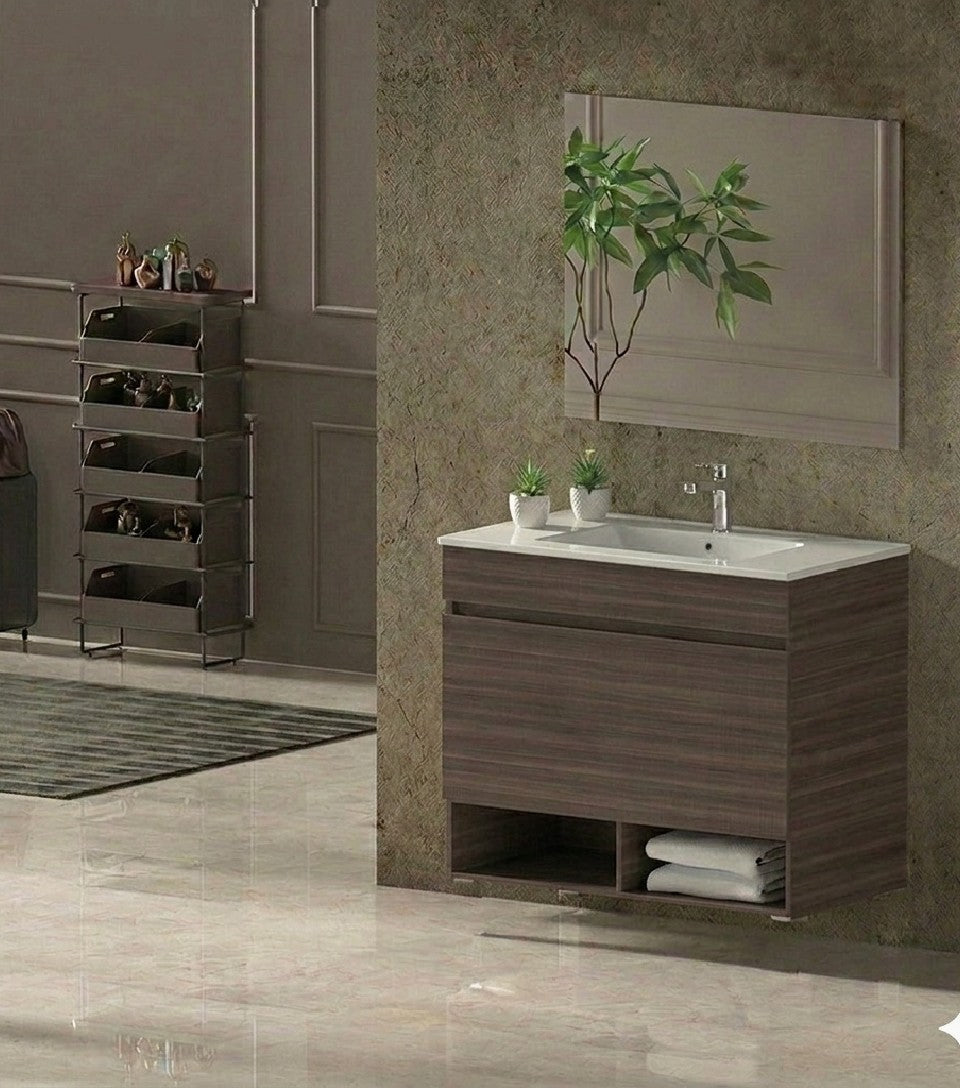 Hangend badmeubel NEBARI met lade en extra platte wastafel