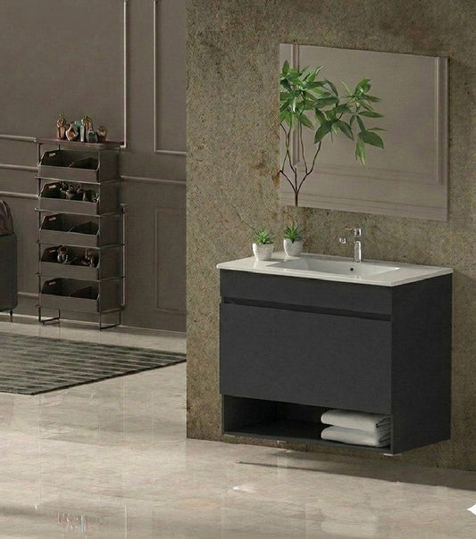 Hangend badmeubel NEBARI met lade en extra platte wastafel