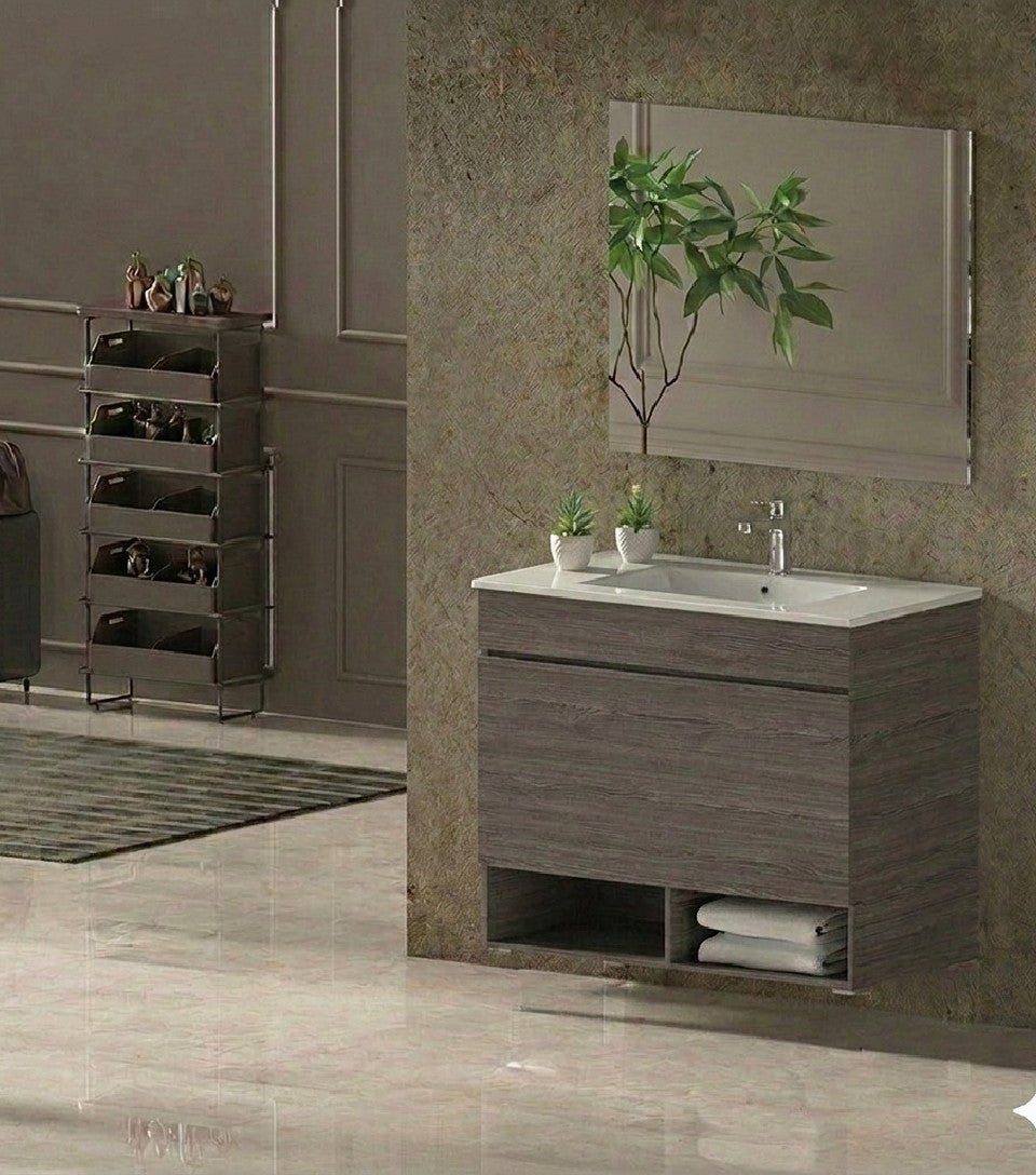 Hangend badmeubel NEBARI met lade en extra platte wastafel