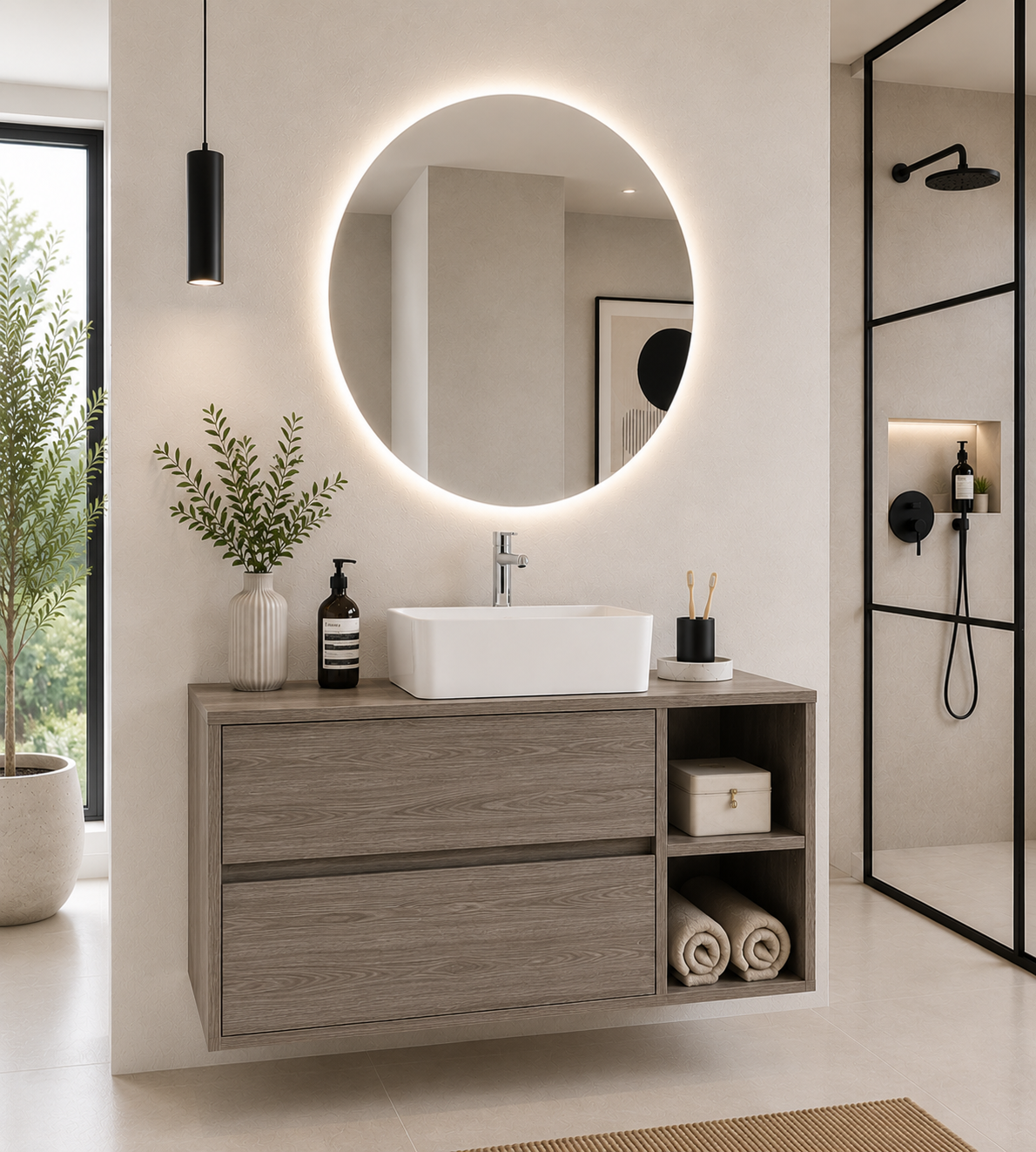 Badmeubel ZEUS met houten blad en opzetwastafel