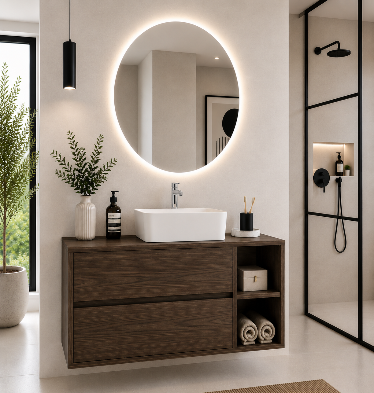 Badmeubel ZEUS met houten blad en opzetwastafel