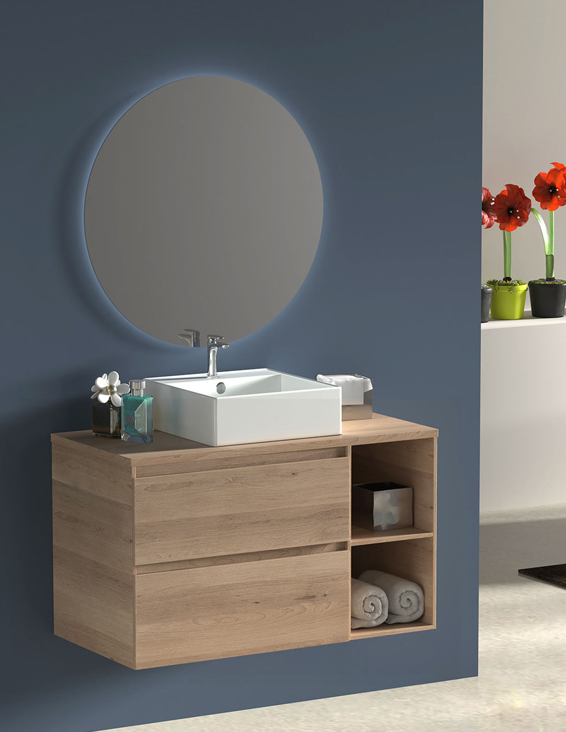 Badmeubel ZEUS met houten blad en opzetwastafel