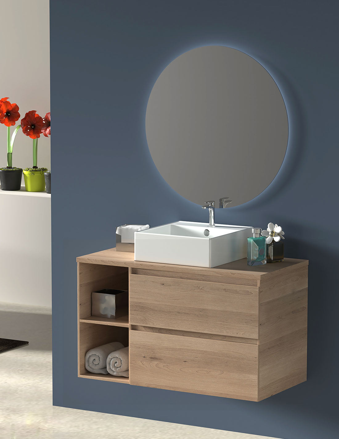 Badmeubel ZEUS met houten blad en opzetwastafel