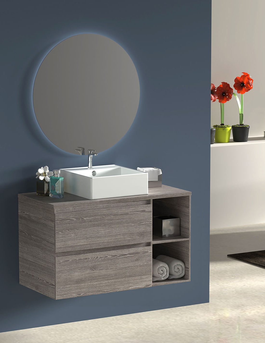 Badmeubel ZEUS met houten blad en opzetwastafel