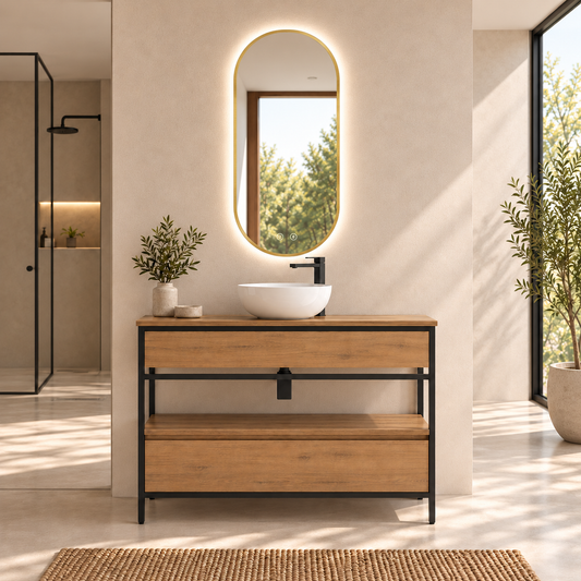 DORIA [1S] Mueble de baño DORIA con patas, cajón y lavabo sobreencimera, vista frontal